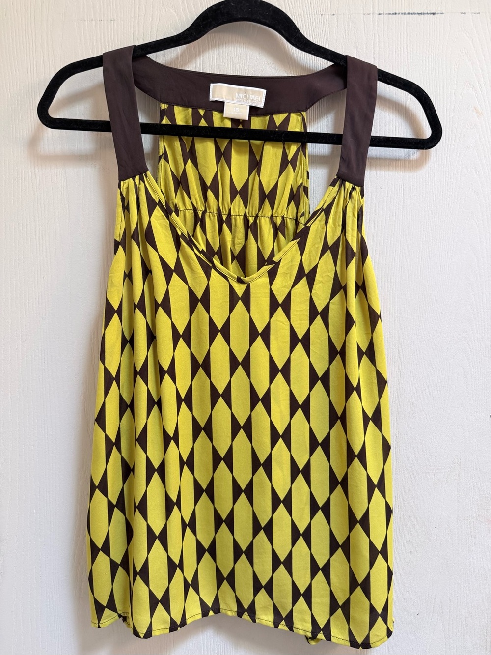 Michael Kors Yellow & Brown Geometric Sleeveless Top
